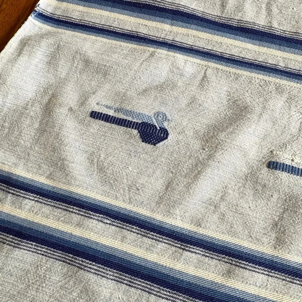 Vintage Guatemalan Cotton Tablecloth Blue Bird Embroidery